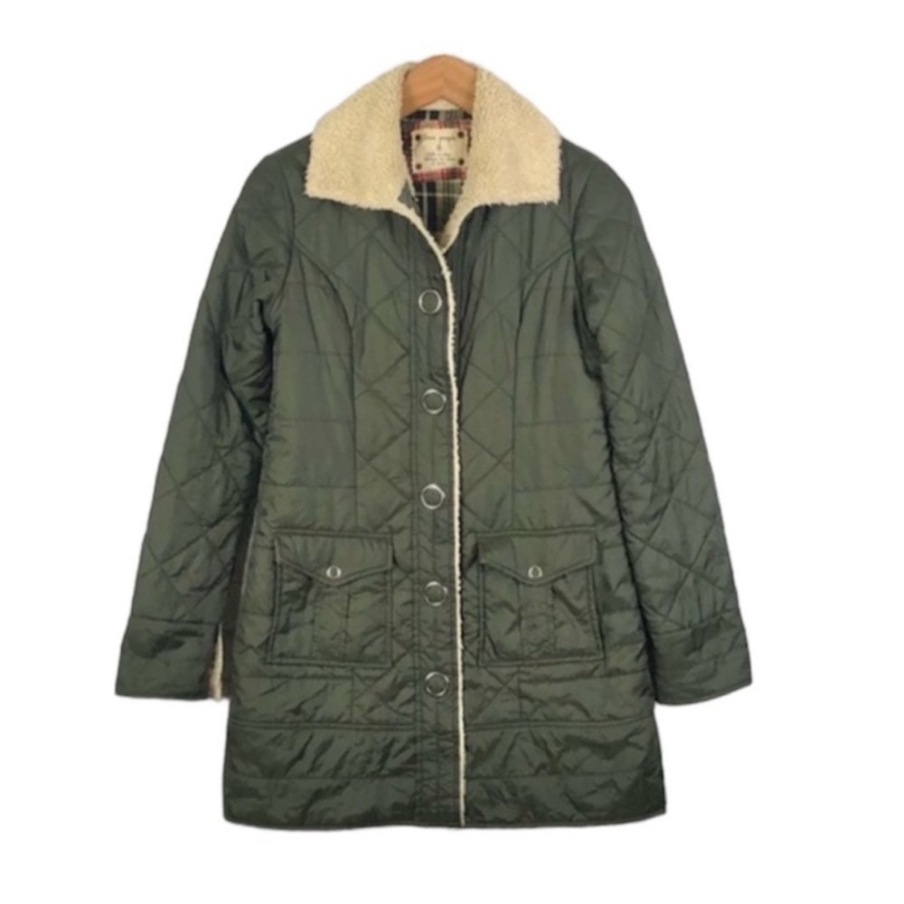 Free People Olive Quilted Sherpa Coat Size 2